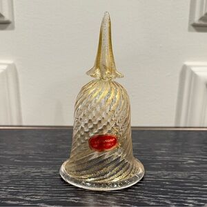 Handblown Murano Glass Clear and Gold Avventurina Bell